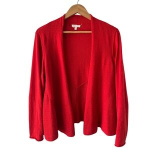 Eileen Fisher Red Cashmere Blend Open Cardigan Organic Cotton Sweater M‎